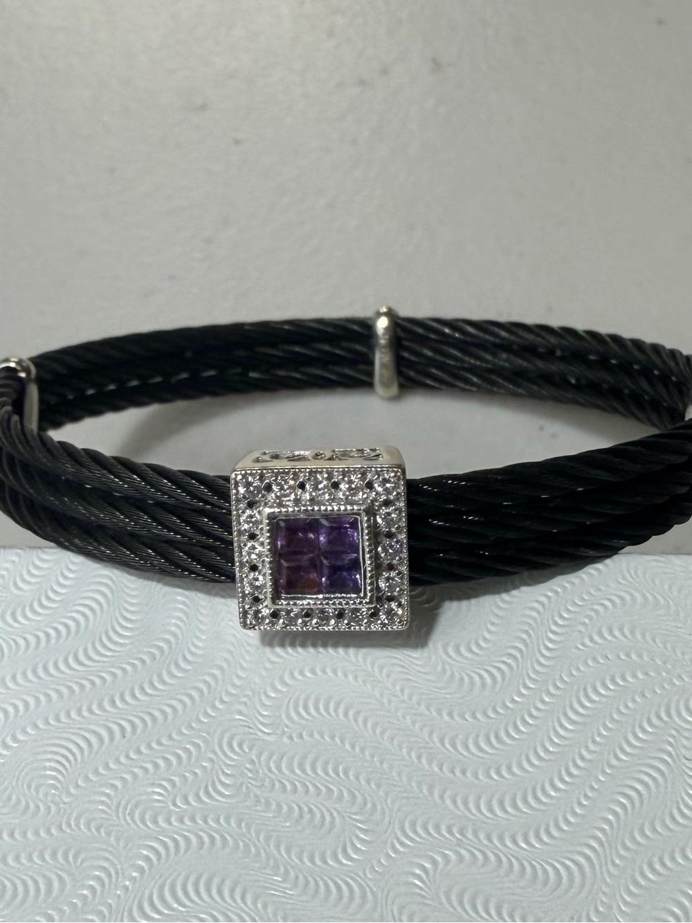 Authentic Charriol 18k Amethyst with Diamond Metal Cable Bracelet